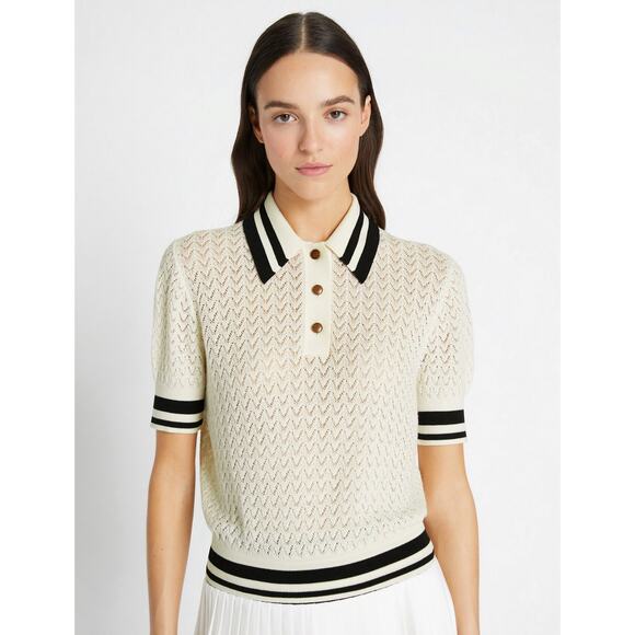Tory Burch Cotton Pointelle Polo Top size XL